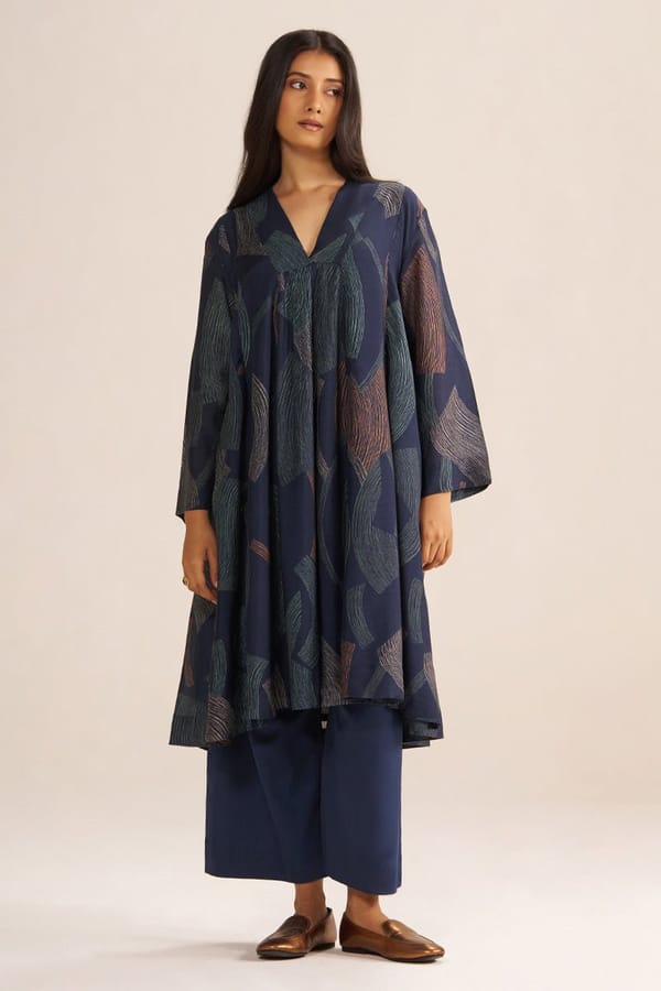 Navy Blue Printed Kurta and Palazzo Co-ord Set — Ganga Fashions Pvt Ltd