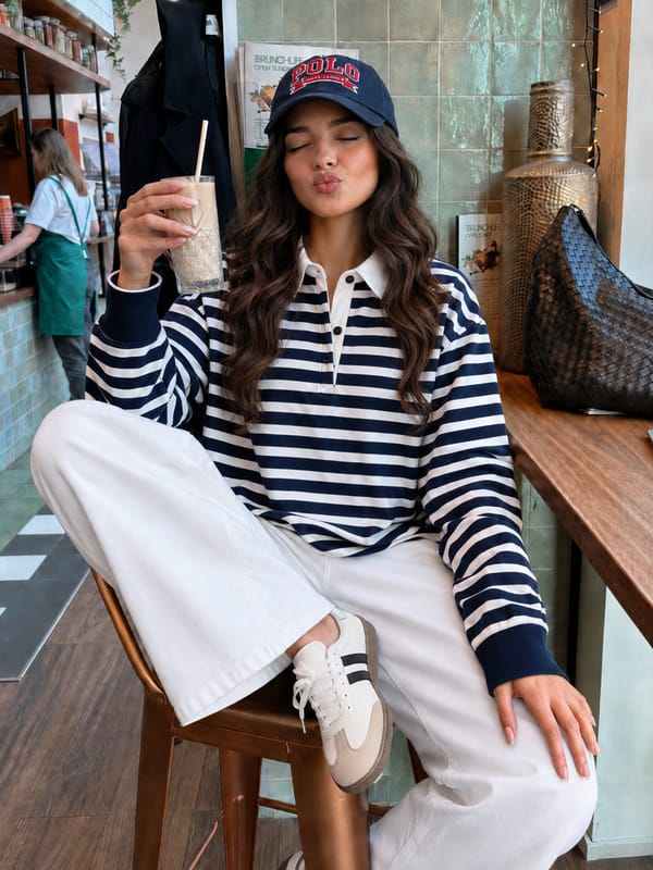Navy Stripe Collared T-Shirt — Femmella