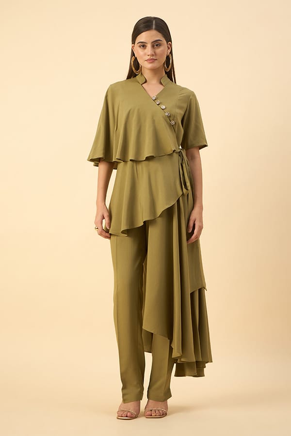 Fern Green Flared Tunic Pant Set — Aakaar