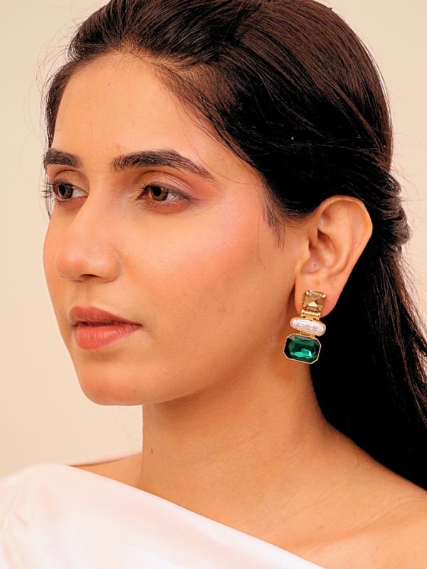 Mrinal Brass Earrings for Women 18K Gold Plated — Viana Jewels