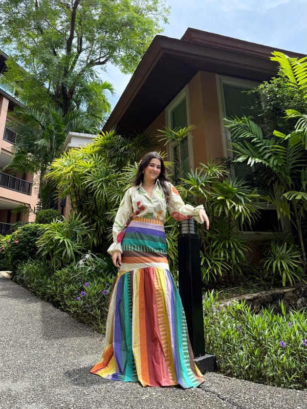 Multicolor Printed Shirt and Striped Maxi Skirt Co-ord Set — GAIMA LABEL