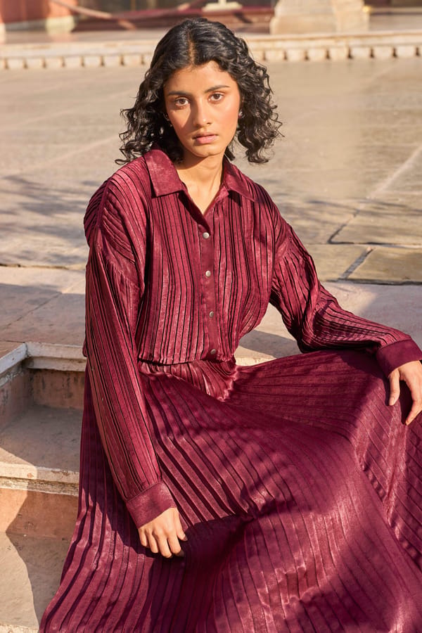 Burgundy Pleated Shirt — Dash and Dot