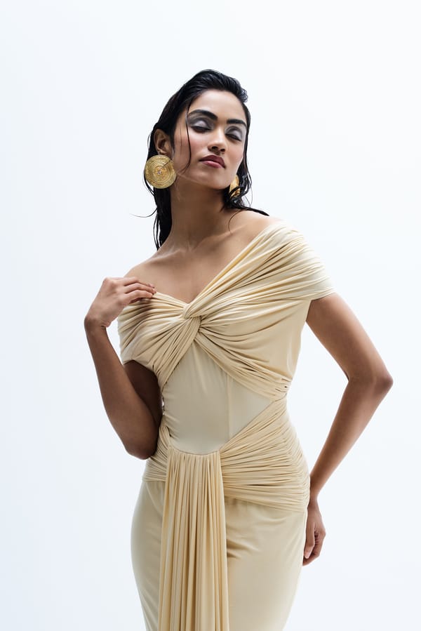 Butter Yellow Off-Shoulder Ruched Bodycon Maxi Dress — GKDedit