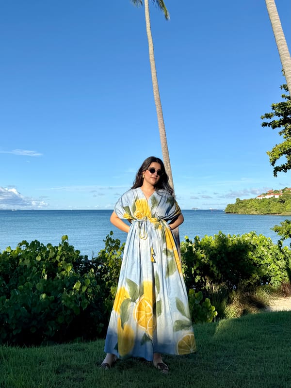Blue Citrus Print Cotton Poplin Midi Dress with Waist Tie — GAIMA LABEL