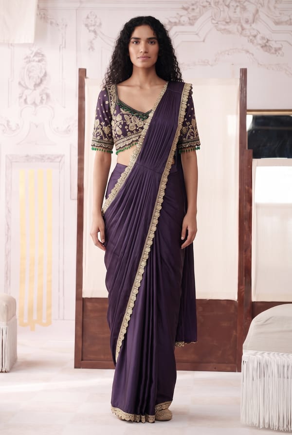 Purple Embroidered Saree — Basanti Kapde aur Koffee