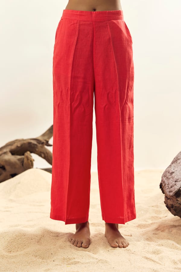 Coral Linen Wide-Leg Trousers — Linen Bloom