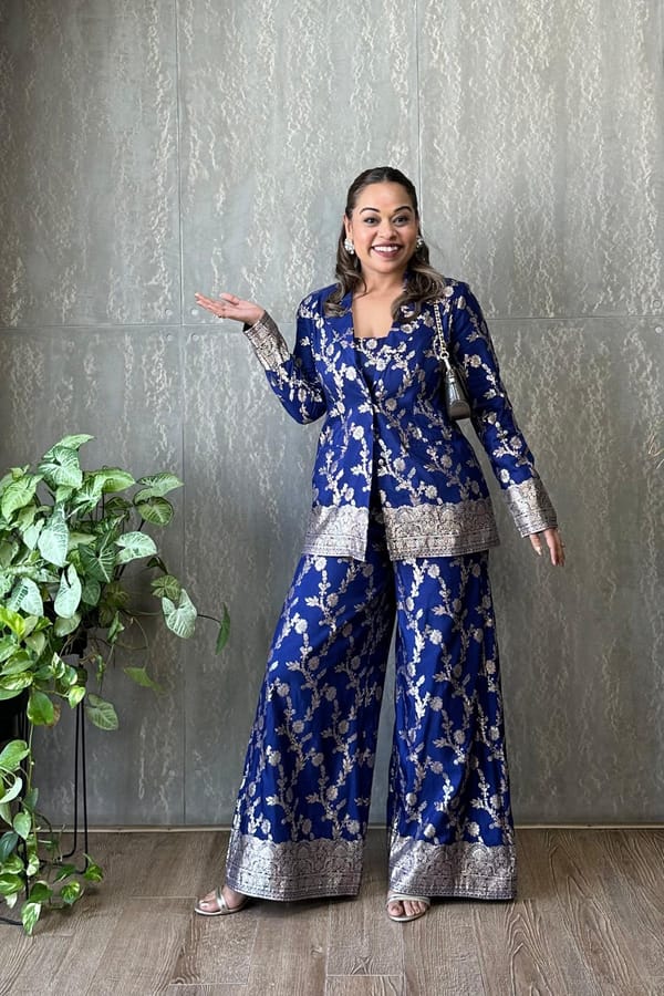 Royal Blue Brocade 3-Piece Co-ord Set — Design By Queen Bee