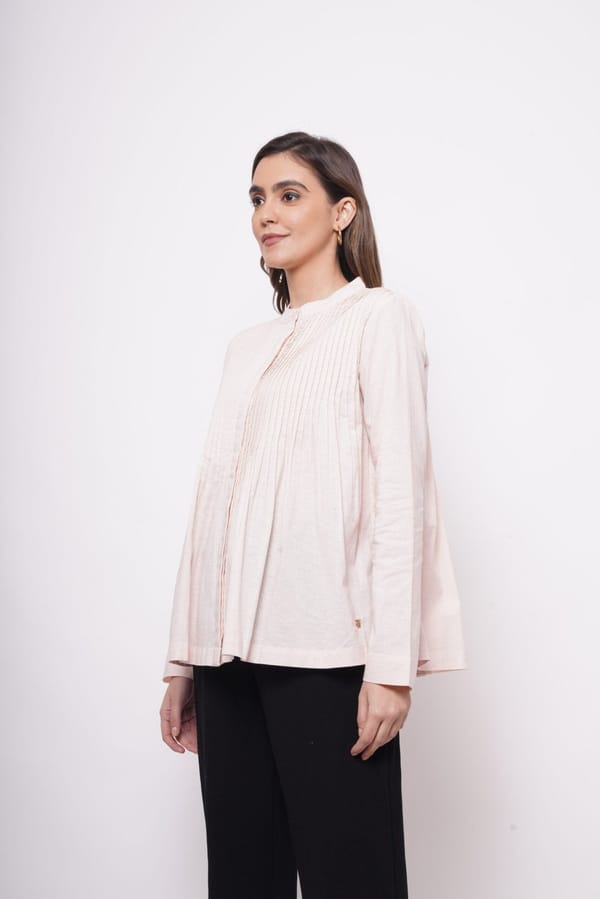Office Wear Pin Tuck Linen Pink Shirt — Western Era