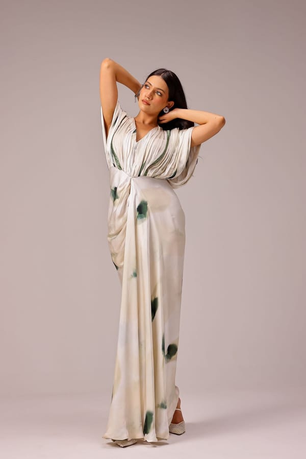 Ivory Magnolia Print Kaftan Maxi Gown — STUDIO SURBHI