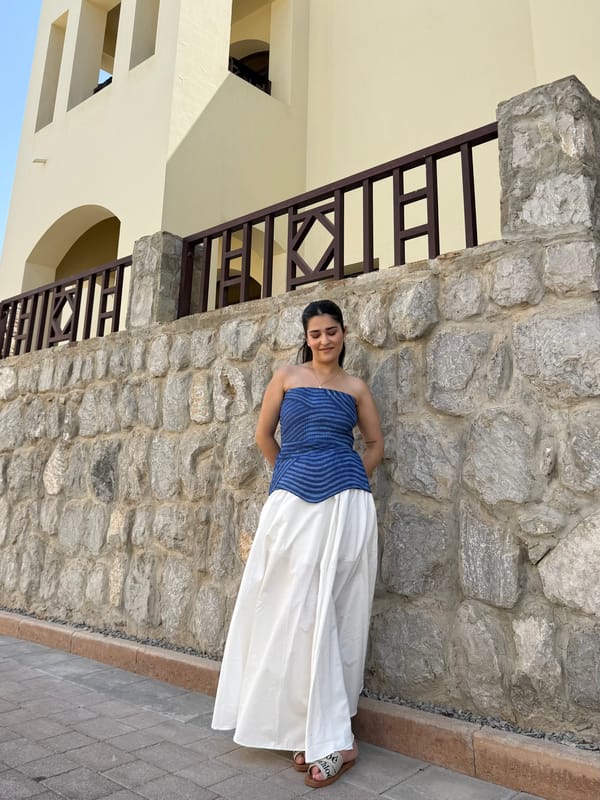Blue Corset Top and White Maxi Skirt Co-ord Set — GAIMA LABEL