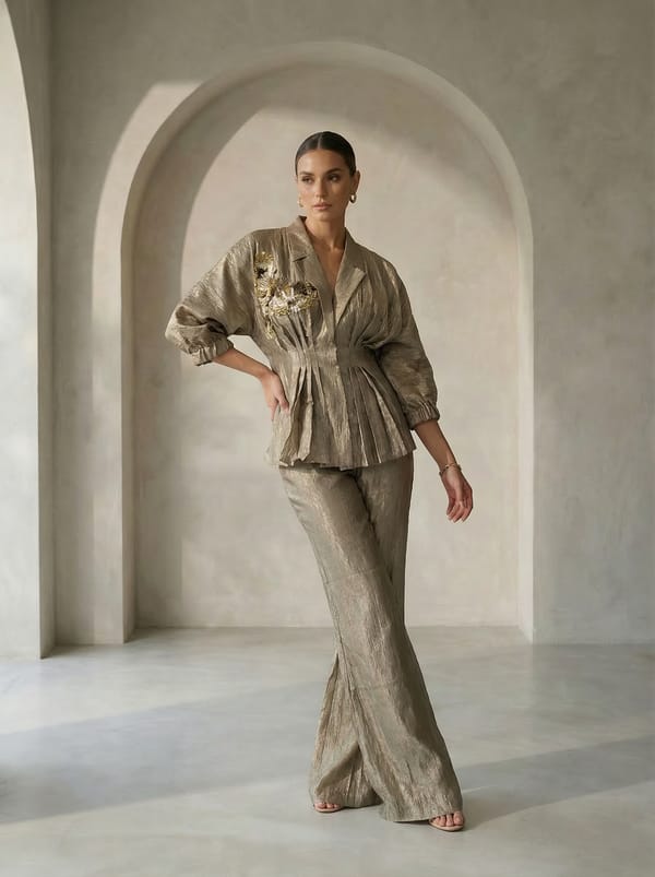 Silver Metallic Crushed High-Waist Wide-Leg Trousers — Missy Co.