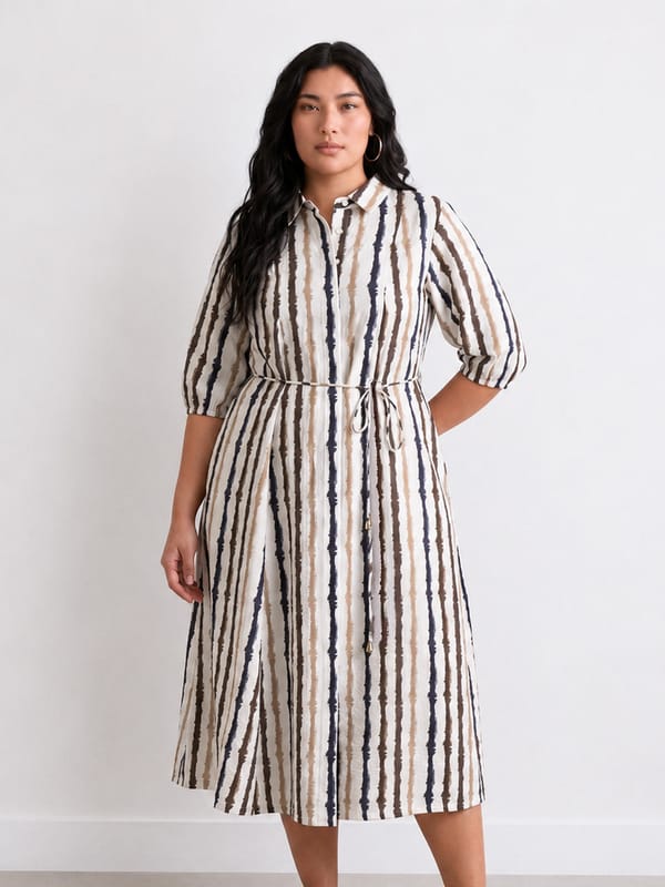 Off-White Abstract Stripe Midi Dress — Femmella