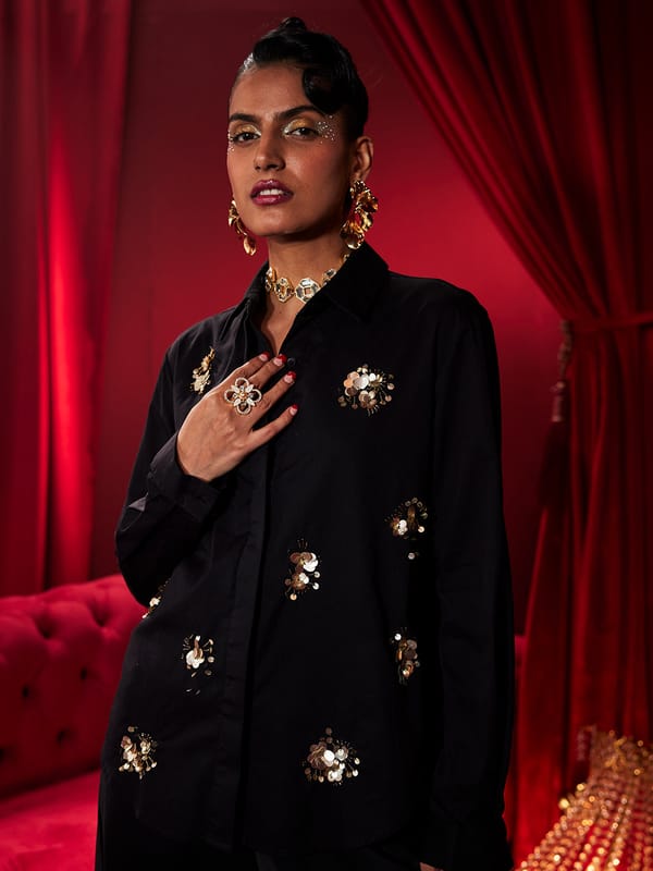Black Embellished Cotton Poplin Shirt — HOUSE OF FETT