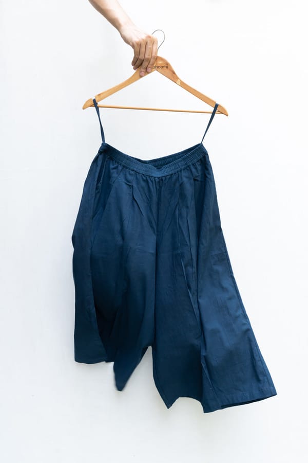 Indigo Cotton Culottes with Elasticated Waist and Pockets — Vraj Bhoomi