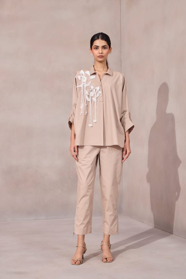 Ginger Beige Applique Shirt and Pants Co-ord Set — 63East