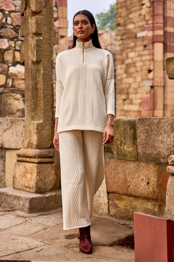 Ivory Cable-Knit Straight-Leg Pull-On Trousers — Dash and Dot