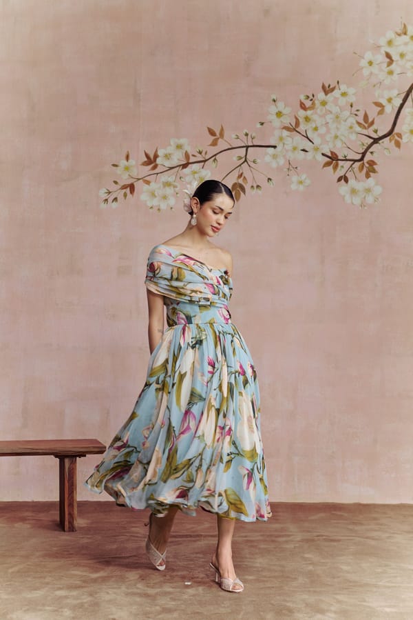 Magnolia Off Shoulder Midi Dress — HOUSE OF HEATHER