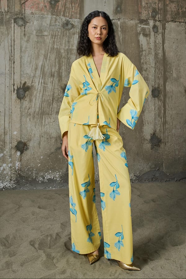 Yellow High-Rise Straight Floral Printed Trousers — Pocketful Of Cherrie