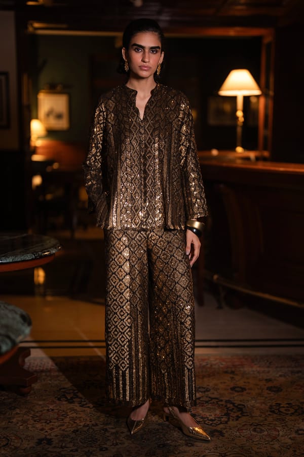 Geometric Sequin Embroidered Top & Wide-Legged — Dash and Dot