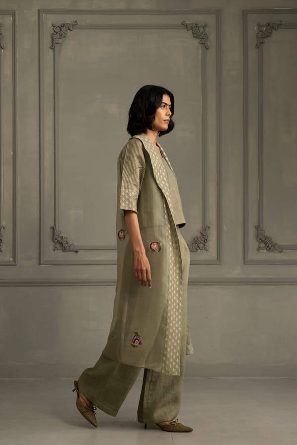 Stone Blue Embroidered Jacket With Top And Pant — Arcvsh Pallavi Singh