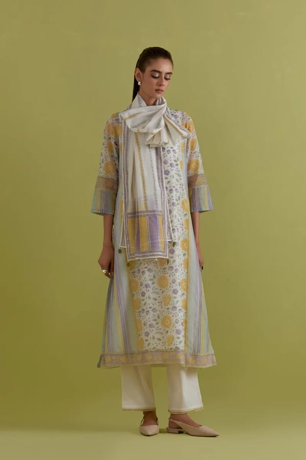 Off White Cotton Chanderi Kurta Set — Upavita