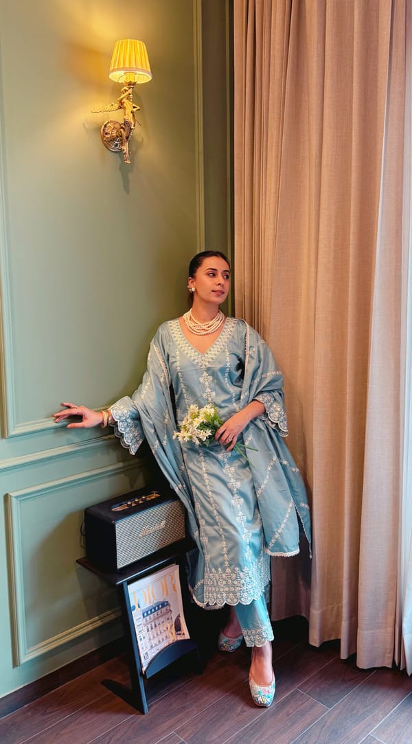 Blue Pure Cotton Embroidered Kurta Set with Dupatta — NARAYANI VASTRA