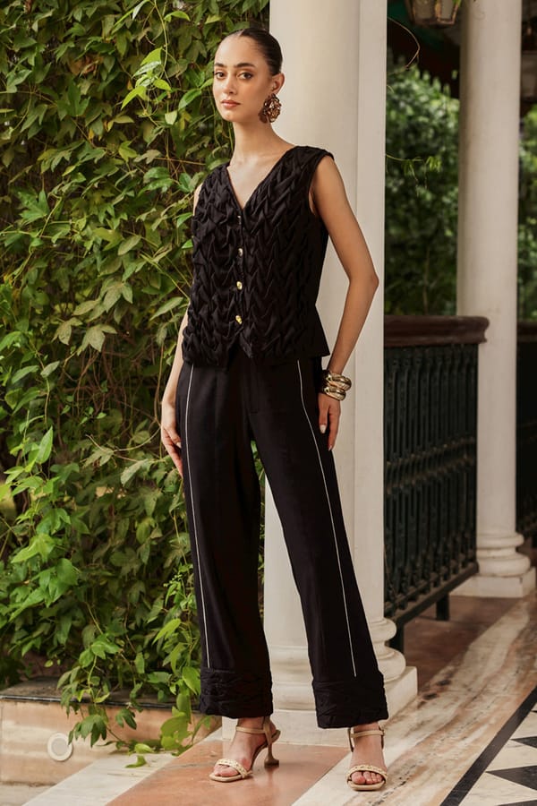 Black Linen Waistcoat and Wide-Leg Pants Co-ord Set — BOHO-CHIC