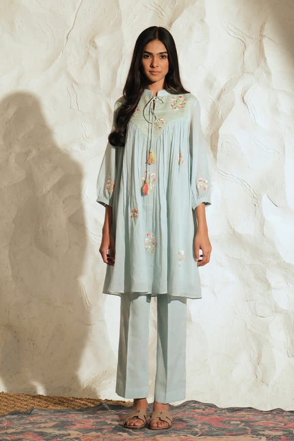 Pastel Blue Mul Mul Embroidered Co-ord Set — SAMATVAM