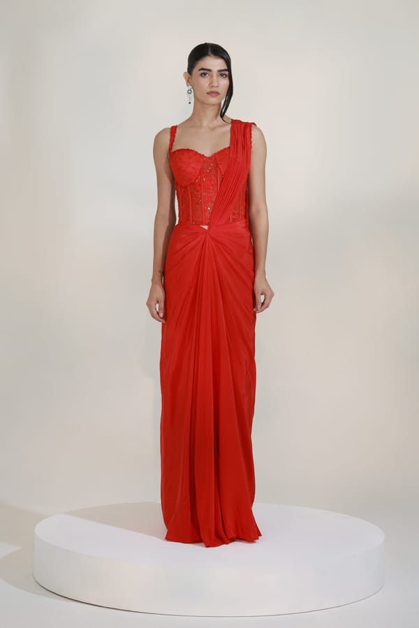 Crimson Corset Saree — LIBAS CAFE