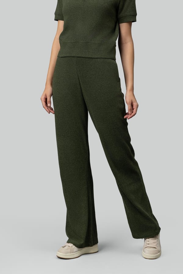 Olive Ottoman Rib Wide-Leg Lounge Pants — Necesera