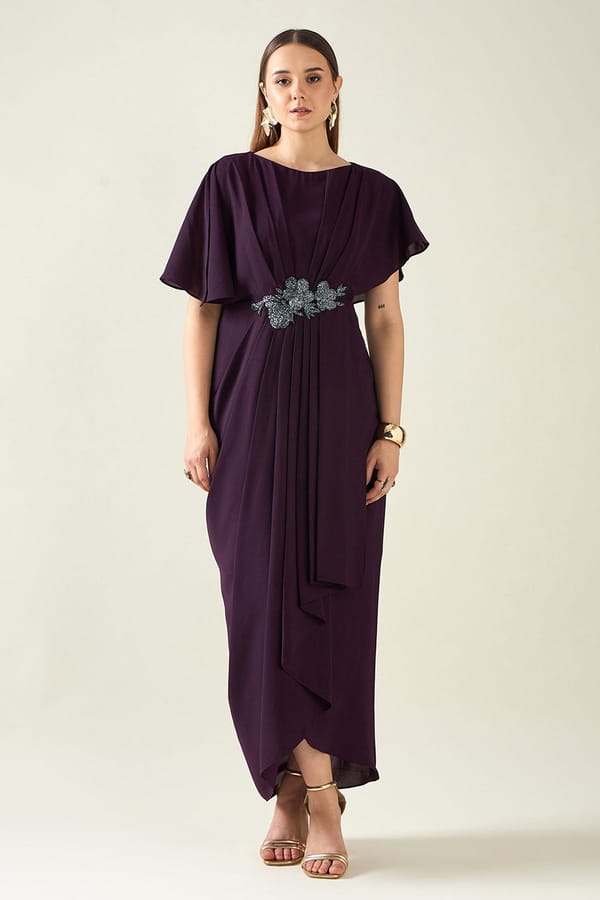Purple Crystal Drape Dress — Aakaar