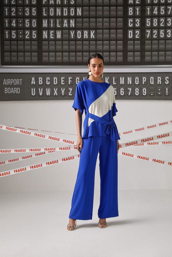 Royal Blue and White Colorblocked Co-ord Set — Shivya K