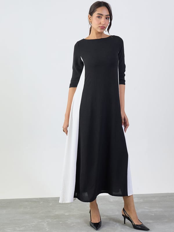 Black And White Colorblock Maxi Dress — Femmella
