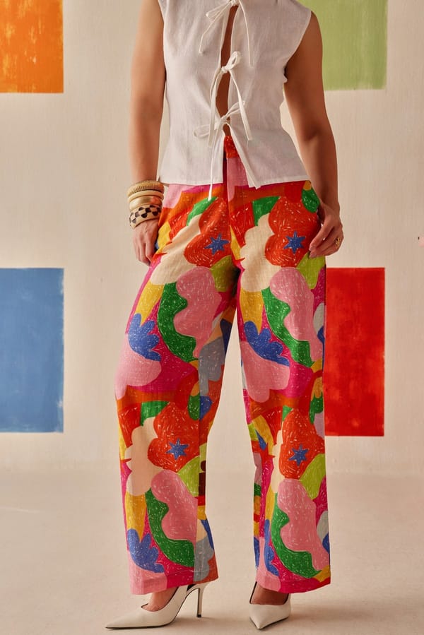 Multi Abstract Print High-Waist Wide-Leg Trousers — Sage by Mala