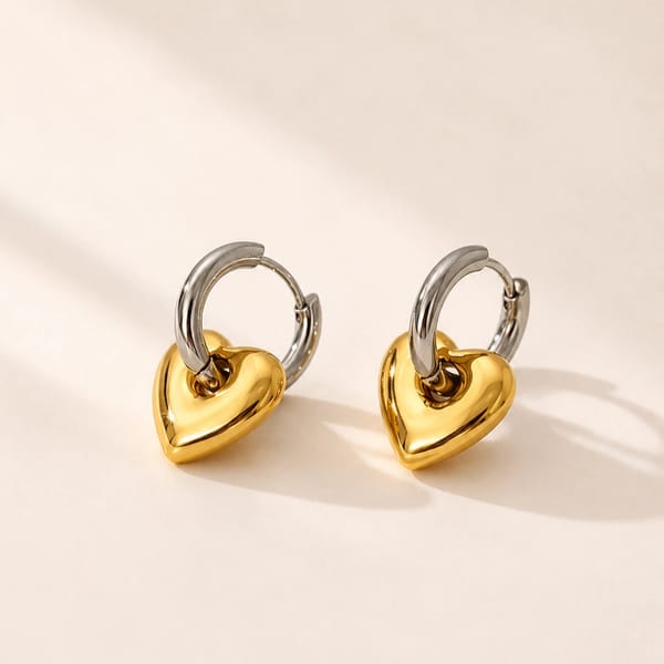 Golden Dual Heart Earrings — Nam Jewels