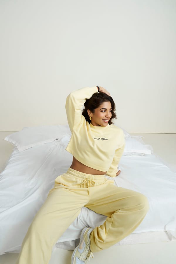Yellow Cotton Terry Cropped Sweatshirt — Necesera