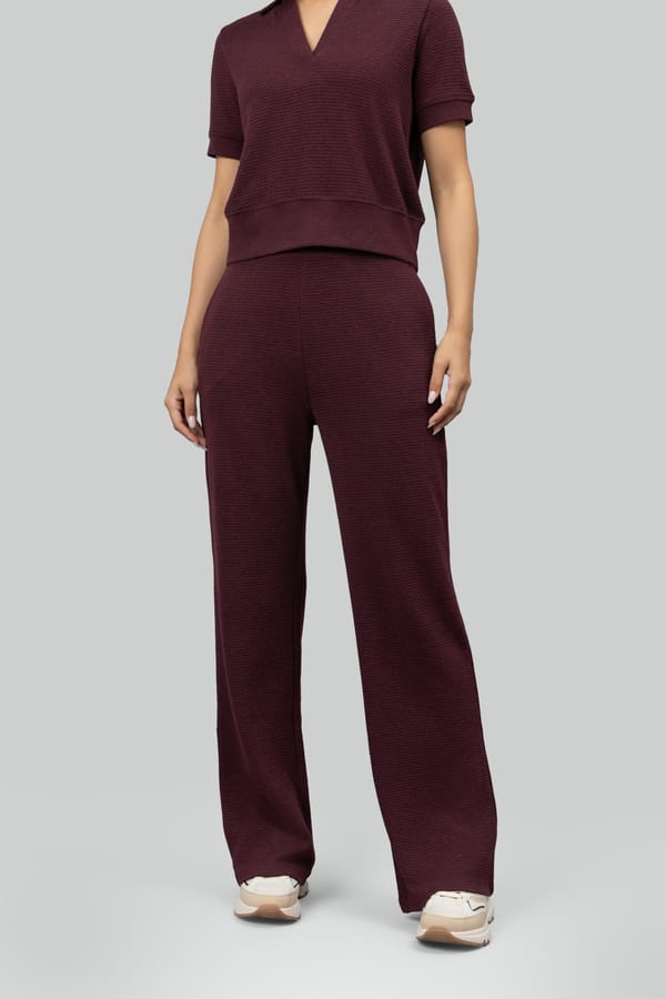 Burgundy Ottoman Rib Flared Lounge Pants — Necesera
