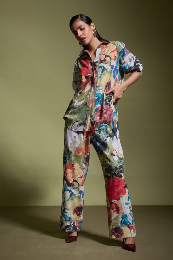 Multi Floral Wide-Leg Linen-Blend Trousers — Dash and Dot