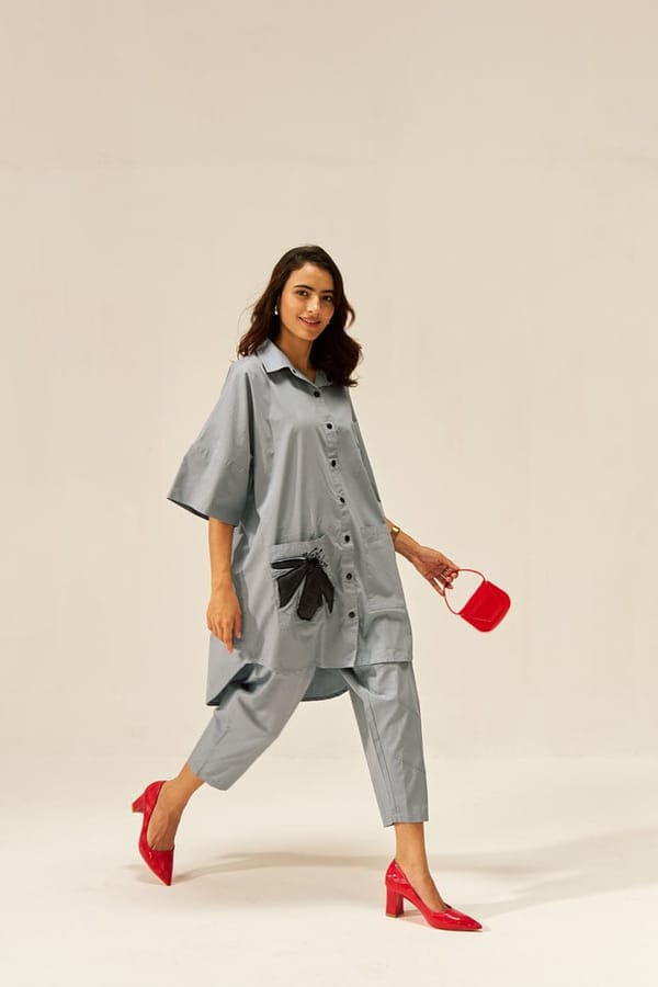 Faded Blu Oversized Shirt and Tapered Pants Co-ord Set — Spacelines