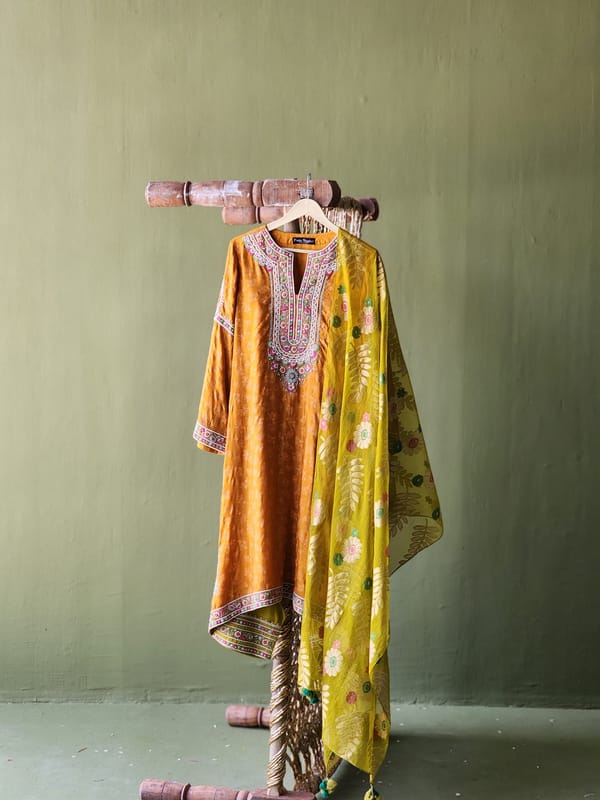 Orange Printed Embroidered Kurta Set with Dupatta — Pooja Singhal
