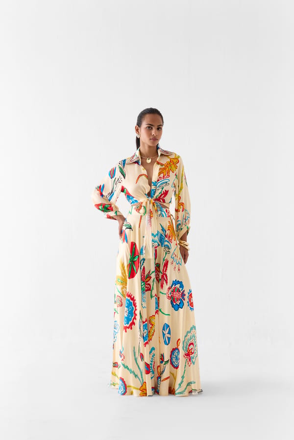 Cream Printed Crop Top and Maxi Skirt Co-ord Set — Studio Rigu