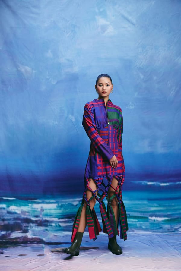 Multicolour Checked Zip-Front Maxi Dress with Cut-Out Hem — Zip by Payal Zinal