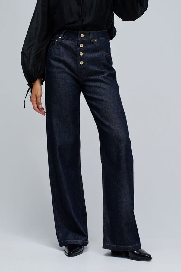 Dark Wash High-Rise Wide-Leg Jeans with Button Fly — SALSA JEANS