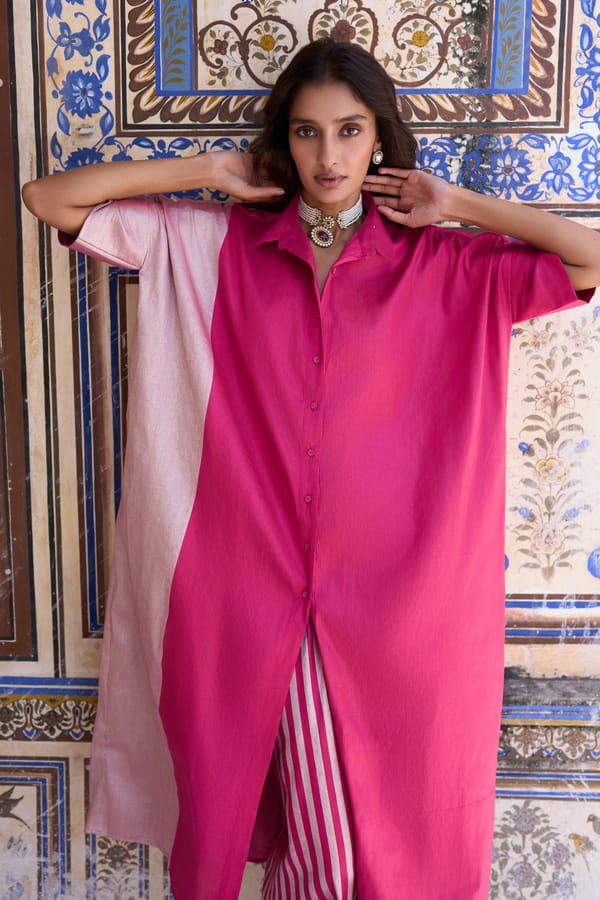 Benares Tissue Colour Blocked Longline Top — Dash and Dot