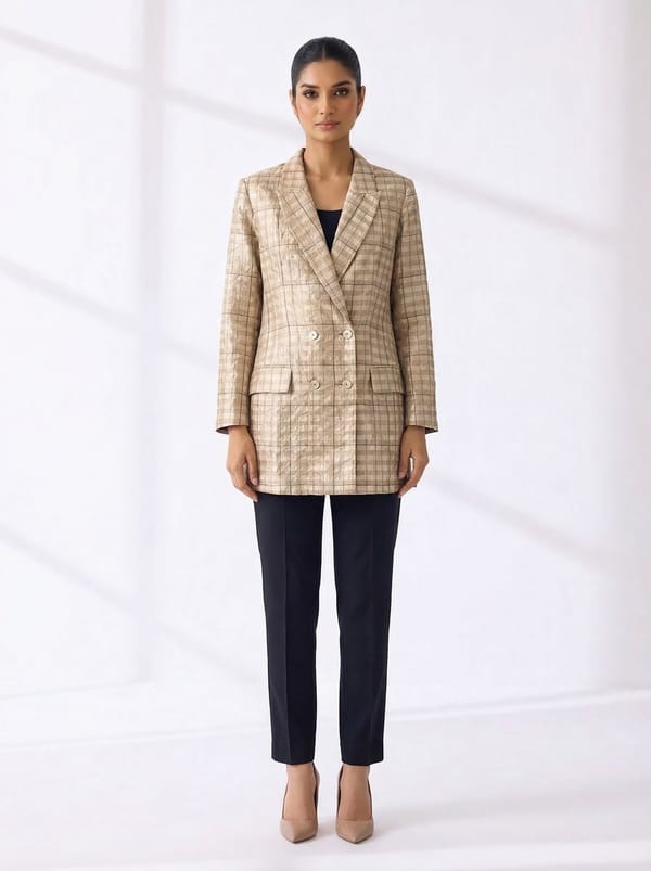 Gold Zari Tailored Long Blazer — Subtle Shuttle Studio