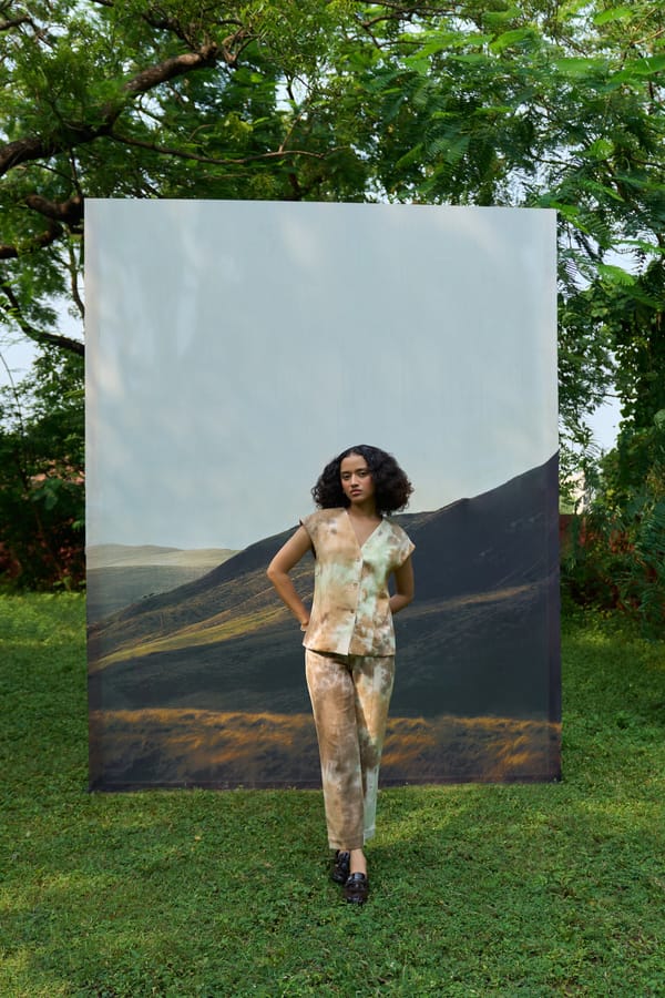 Beige Tie-Dye Denim Vest and Pants Co-ord Set — ALTER NATIVE