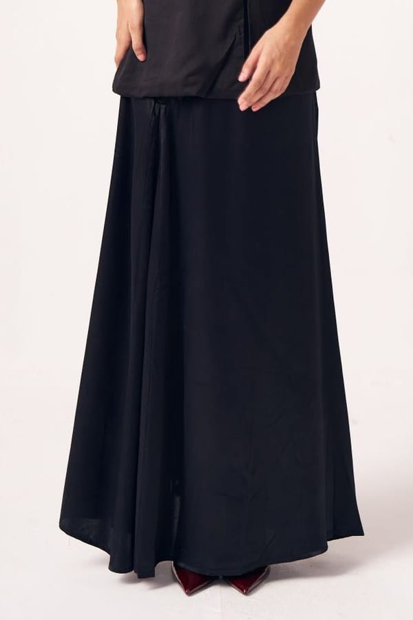 Black Draped Maxi Skirt with Asymmetric Hem — Western Era