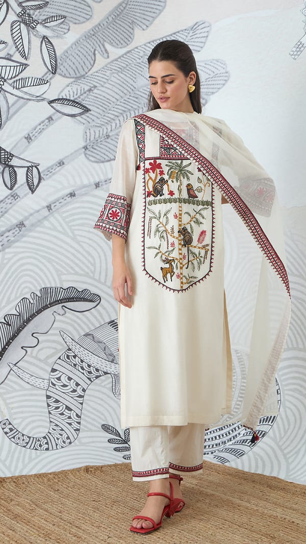 IVORY EMBROIDERY KURTA SET — SHIVANI BHARGAVA