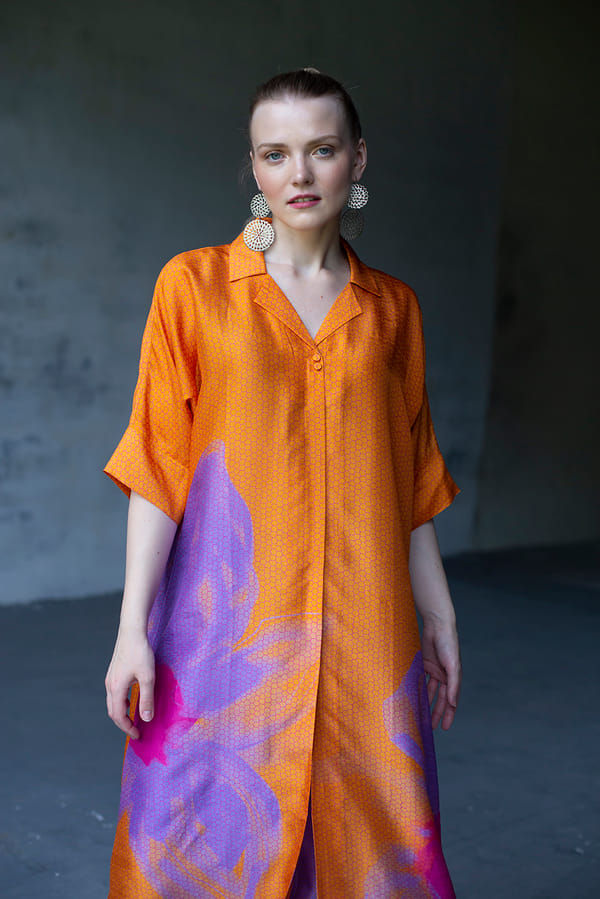 Orange/Purple Dupion Silk Kurta Set — CLOS