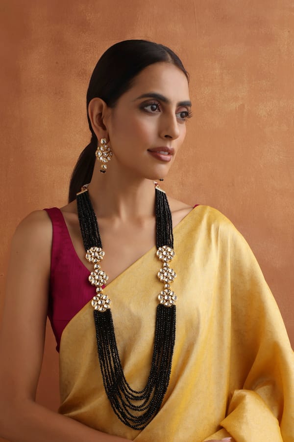 Mahanti Black Kundan Long Necklace Set — Swabhimann